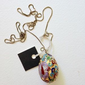 necklace cloisonné egg sterling silver 29" chain